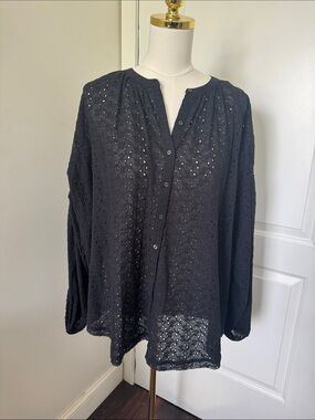 Free people Black Eyelet Button-Front Women’s Top new without tags